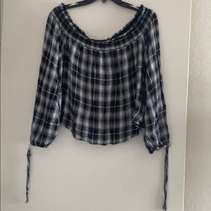 plaid off the shoulder top